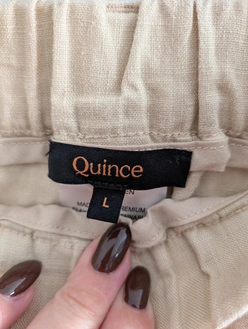 Quince 100% European Linen Pull-On Pants Beige Size L Cropped